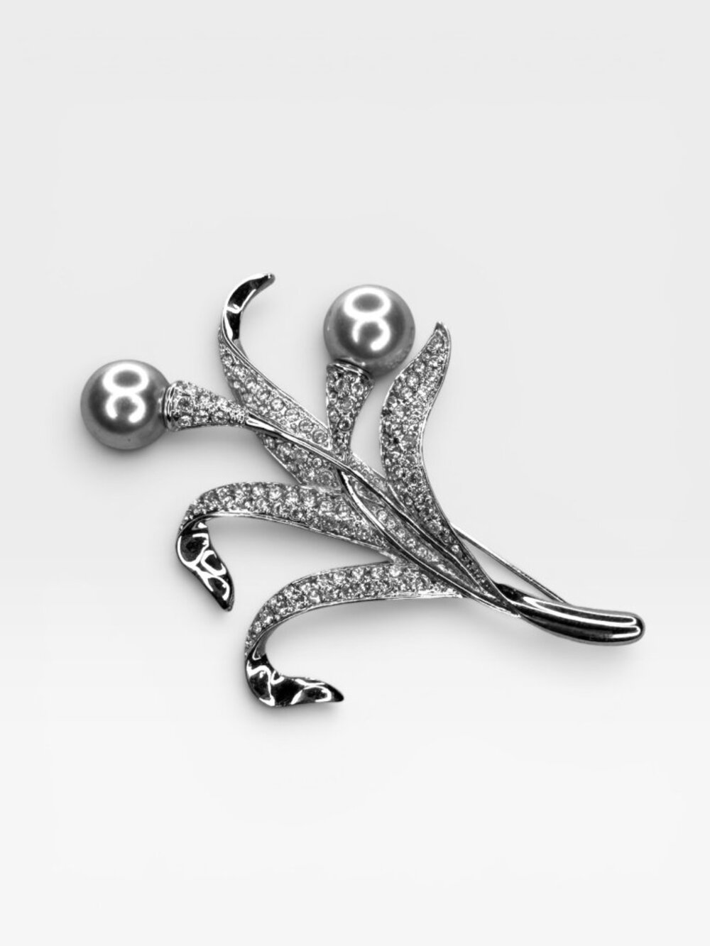 Swarovski Crystal Silver Glass Pearl Floral Spray Brooch Pin